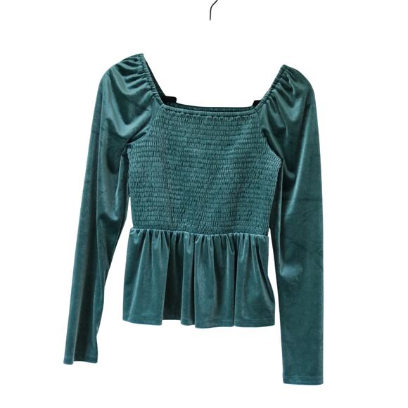 Gap Green Peplum Long Sleeve Velour Shirt X Small - Picture 1 of 7